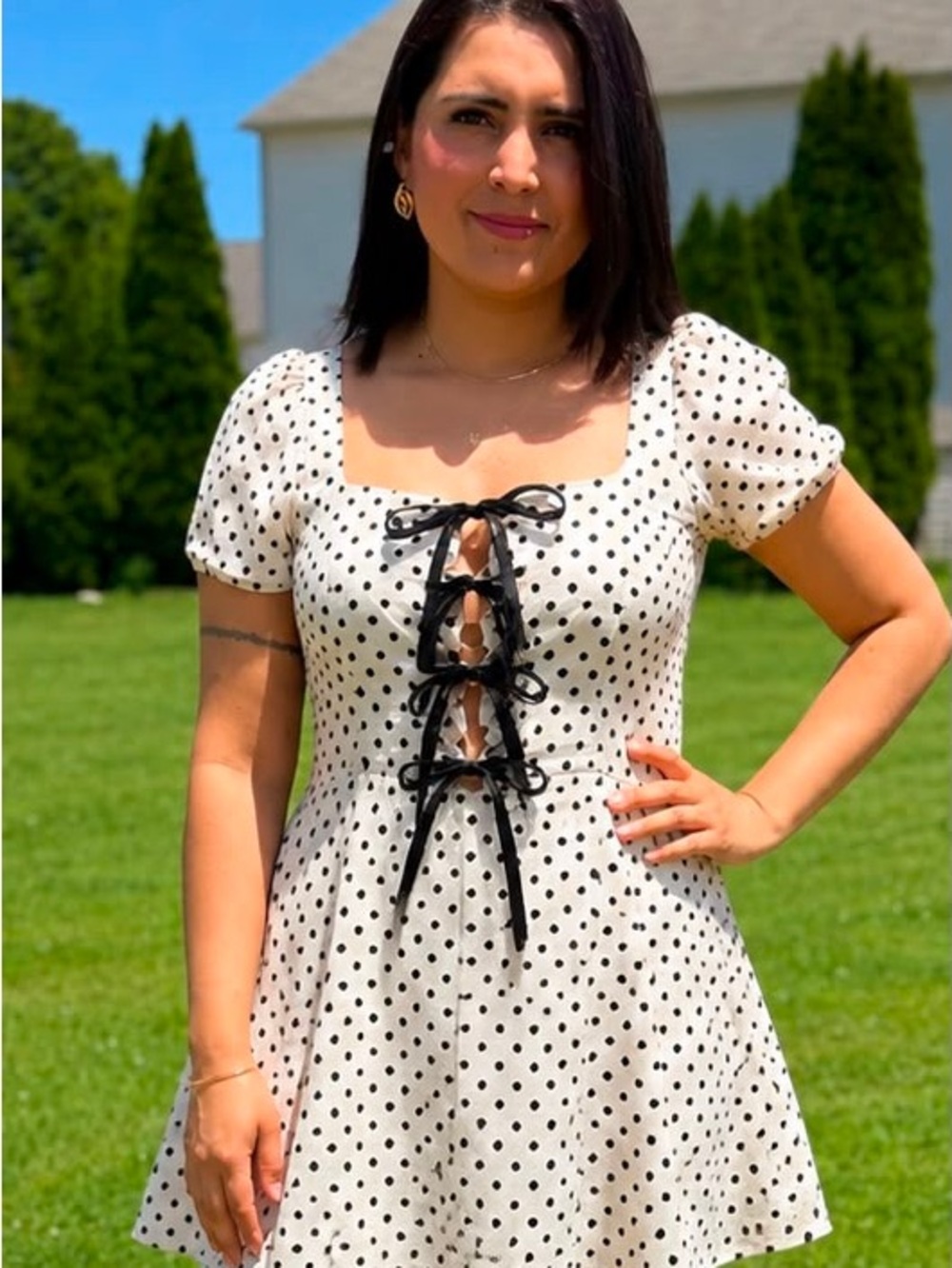 Women's White Polka Dot Fit & Flare mini Dress - Picture 2 of 4